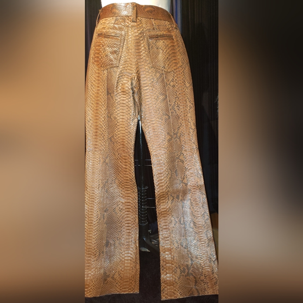 Manual genuine Python snakeskin reptile  brown cognac pants trouser. - Picture 11 of 16